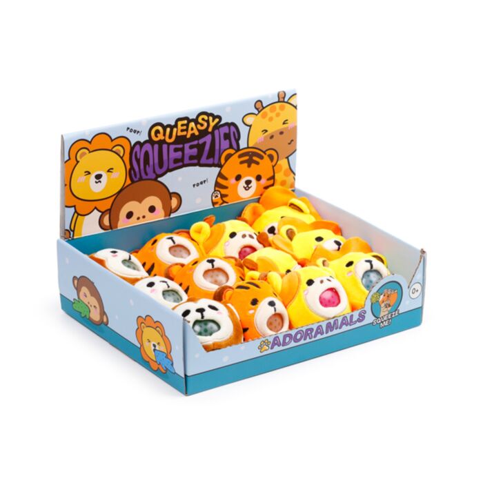 Queasy Squeezies Adoramals Lejon, Giraff, Apa och Tiger Plysch Klämmig Leksak