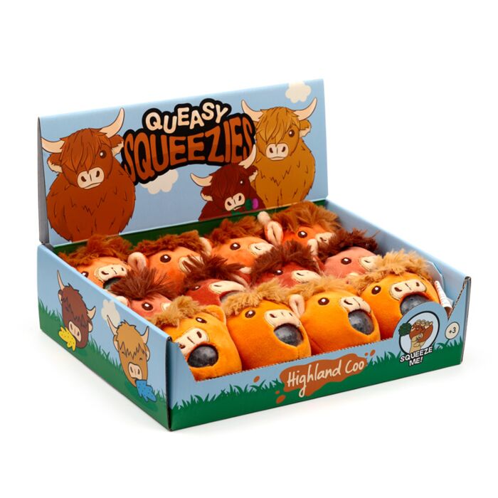 Queasy Squeezies Highland Coo Ko Plysch Klämmig Leksak