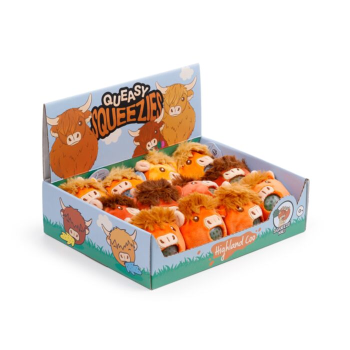 Queasy Squeezies Highland Coo Ko Plysch Klämmig Leksak