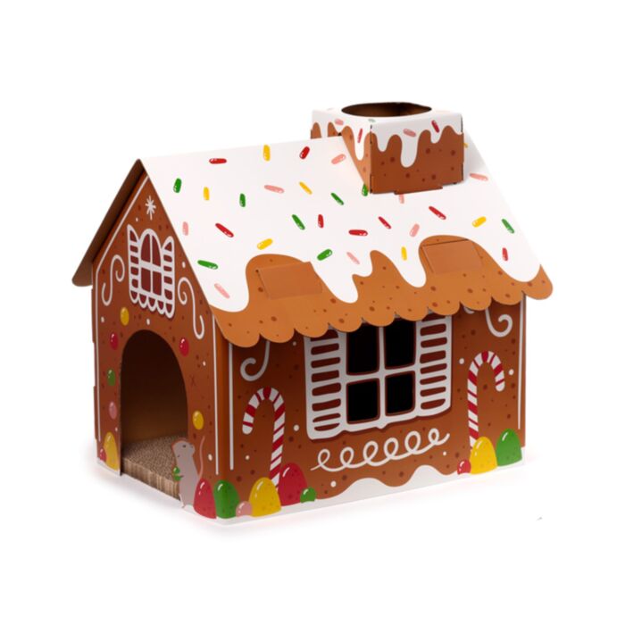 Jul Gingerbread Lane Lekhus för Katter - Bygg Det Själv 100% Kartong Katt Lekhus