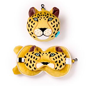 Relaxeazzz Leopard Rund Plysch Resekudde & Ögonmask