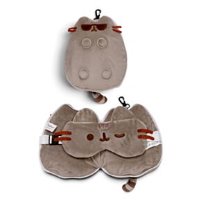 Relaxeazzz Pusheen Cat Katt med Solglasögon Plysch Formad Resekudde & Ögonmask