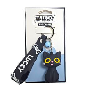 Lucky the Black Cat Svart Katt 3D Berlock för Väska