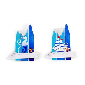 Souvenir Kustmagnet Strandplankor Formad Sjöhäst & Båt Souvenir Kustmagnet Strandplankor Formad Sjöhäst & Båt