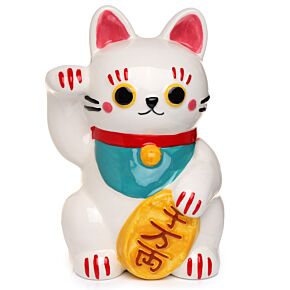 Maneki Neko Lyckokatt Vit Sparbössa i Keramik