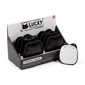 Lucky the Black Cat Svart Katt Fristående Mini Fickspegel