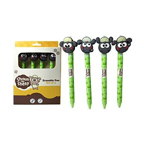 4-Pack Suddbara Bläckpennor med Kawaii Söt Shaun the Sheep Topper 4-Pack Suddbara Bläckpennor med Kawaii Söt Shaun the Sheep Topper
